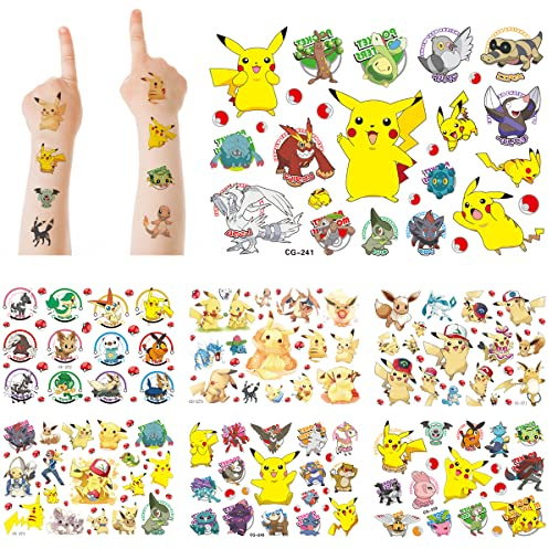 Tattoo Kinder, 7 Blätter Pocket Monster Temporäre Tattoos, Wasserdichte Kindertattoos Hautfreundlich Sticker Set, Kinderaufkleber für Mädchen/Jungen Kindergeburtstag Mitgebsel Party (Monster Tattoos)