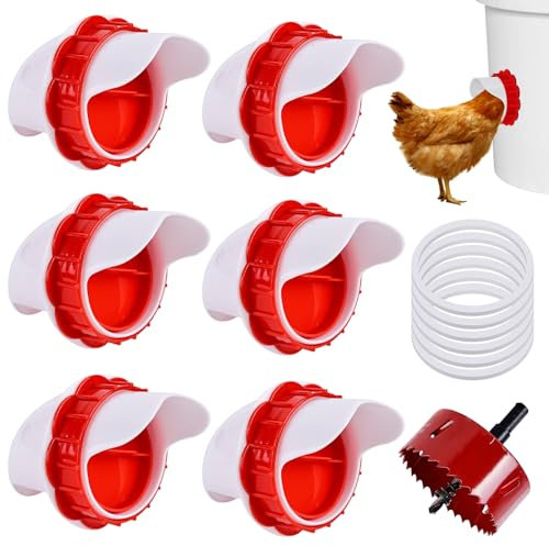 BYZESTY Futterautomat Hühner Ohne Abfall, 6 Stück DIY Futterspender Hühner Rattensicher, Wasserdichter Automatischer Hühner Futterautomat Hühnerfutterautomaten Zubehör für Eimer Kisten Tröge