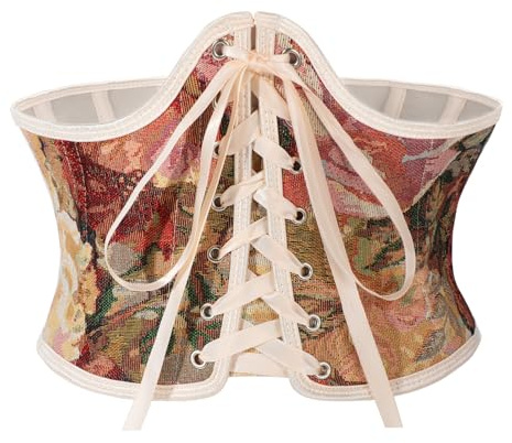 XquiziFit Renaissance Corset Belt for Women Wide Waist Belt Lace-up Floral Corset Underbust Brown 12 * 97