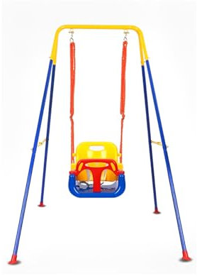 MAGIC SELECT Columpio para Niños.Columpio Parque Infantil.Asiento 3 en 1 Ajustable con Respaldo y Protección Frontal para Interior y Exterior,Jardín. con cinturón de Seguridad, Cuerda y Estructura.