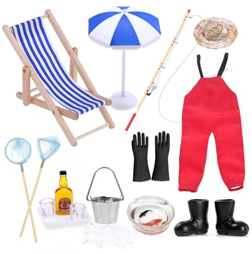 16 Stück Strandangeln Puppenhaus Zubehör Wichtel Zubehör Miniatur Deko Mini Liegestuhl Deko Klein Miniatur Zubehör Miniatur Garten Strandkorb Deko Miniatur Möbel Miniaturen Holder Halterung