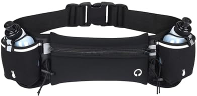 Fesatccoz Ceinture de Course à Pied, Pochette Étanche pour Téléphone Portable, Ceinture Running Réfléchissante avec Bouteille d'eau pour Le Jogging et Les Activités de Plein Air, Noir