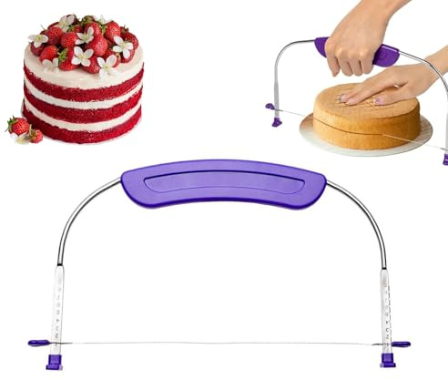 Xuduvay Livella e affettatrice per torte regolabile, in filo di acciaio inox, con manico antiscivolo, perfetto per stratificare torte, pane e pasticcini da 25,4 cm