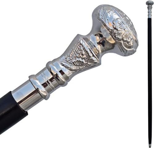 Bastón de madera vintage para caminar con mango de latón plateado, madera negra, bastón victoriano para hombres y mujeres