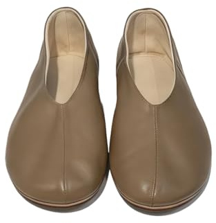 Women's Genuine Leather Ballet Flats Round Toe Slip On Minimalist Shoes Comfortable Flat Pumps for Daily Office Wear (Gray,8.5)
