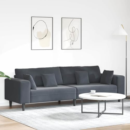 YuuSsea Sammetssoffa med kudde, mörkgrå 208 cm, modern vardagsrum sammetssoffa, lyxig 4-sitsig soffa, eleganta loungemöbler för komfort och elegans