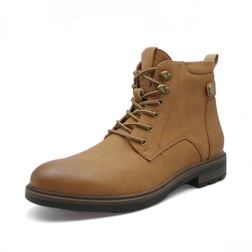 Finishing & Sewing Botas de combate casuales para hombre con cordones, botas de motociclista con cremallera lateral