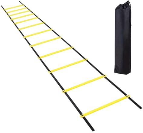 Jingmiger Agilitätsleiter, Trainingsleiter, 6 m, mit Tragetasche, 12 Sprossen, Geschwindigkeitsübungsausrüstung für Volleyball, Basketball, Tennis und Boxen – Basketball, Volleyball Fußball