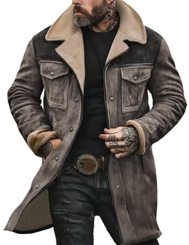 Giacche da uomo in pelle scamosciata vintage da cowboy occidentale cappotti con colletto in peluche casual giacca invernale a maniche lunghe con zip top retrò capispalla
