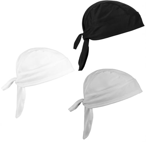 Bremorou 3Pcs Do Rag For Men - Lightweight Sweat Wicking Head Wrap Motorcycle Dew Rag Helmet Liner Cap Cotton Doo Rag Cooling Skull Cap Bandana Head Wrap for Men and Women