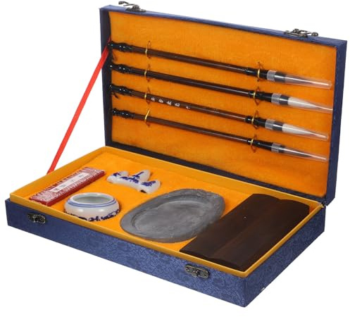 FIXOSHEE Pennelli Giapponesi e Pietra per Inchiostro Calligrafico Set Kit per Scrittura Calligrafia Cinese Bastoncini di Inchiostro per Studenti e Artisti di Disegno Tradizionale