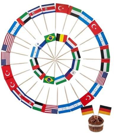 HAPZUR Set di 100 decorazioni a forma di bandierina per torte, ideali per cocktail, panini, compleanni, partite di calcio e decorazioni per bar.