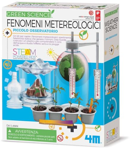 4M Kit Esperimenti Meteo per Bambini - Scienza del Clima e Fenomeni Atmosferici - Laboratorio STEAM Educativo con Termometri, Pioggia, Nuvole e Serra - Gioco Scientifico