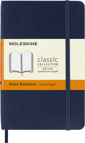 Moleskine Taccuino Classic, Taccuino a Righe, Copertina Morbida e Chiusura ad Elastico, Formato Pocket 9 x 14 cm, Blu Zaffiro, 192 Pagine