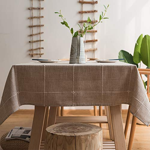 Plenmor Heavy Duty Cotton Linen Tablecloth for Rectangular Tables Solid Embroidery Lattice Table Cloth for Kitchen Dinning Tabletop Decoration (135x180 cm, Linen)