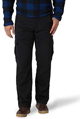 Wrangler Authentics Men's Fleece Lined Cargo Pant Casual, Black Twill, 38W x 30L