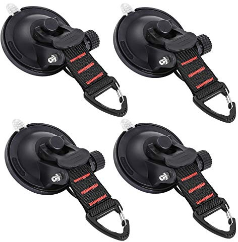 CONBOLA Suction Cup Hooks Heavy Duty 4 Pieces Car Camping Essentials Upgraded Tie Down Suction Cup Camper Accessories with Securing Hook Strong Power for RV Boat Window Glass Camping Trap.(4 pcs)