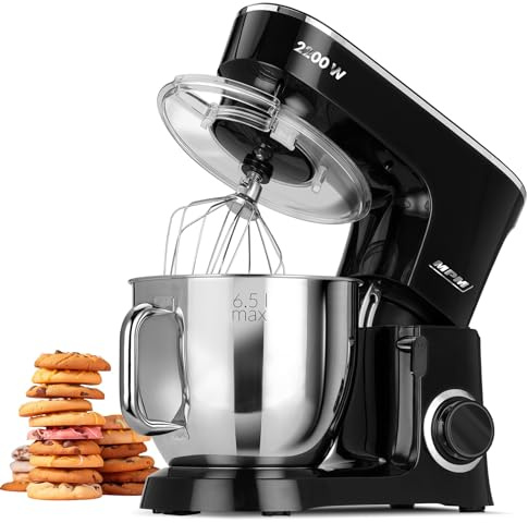 MPM MRK-19 Batidora Amasadora Repostería Profesional Robot Cocina Orbital, 2200W Máx. 6,5L Bol Acero Inox, 6 Velocidades + Función Pulso, Sistema Planetario, Tapa Anti salpicaduras, 3 Accesorios
