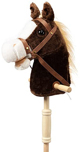 BEJOY Steckenpferd Kinder Spielzeug Pferd 91cm, Hobby Pferd Holzpferd Plüschpferd zum Reiten mit echten Pony Wiehern und Galoppgeräusch, Kuschelpferd Schokolade (AA-Batterien erforderlich)
