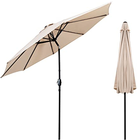 Fullwatt Sonnenschirm, Sonnenschirm Balkon, 300cm Marktschirm Gartenschirm Rund Sonnenschutz UV Schutz 50+ (Beige)