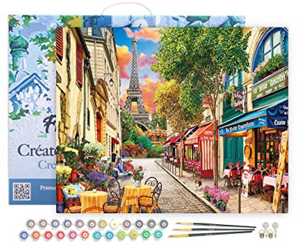 Figured'Art Peinture par Numéro Adulte avec Cadre Ruelle à paris - Activité Manuelle Kit de Loisir Créatif DIY Numéro d'Art Complet - 40x50cm toile tendue sur châssis