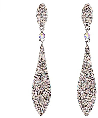 EVER FAITH - Pendientes de mujer de cristal austriaco, doble gota de agua perforada, colgantes de oreja, 8.1 cm x 1.5 cm, Cristal, Crystal