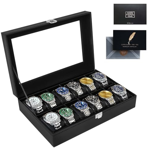 SAMISO Porta Orologi a 12 Posti,Scatola Portaorologi, Custodia Orologi per Uomo e Donna,in PU con Coperchio in Vetro,Regalo per il Compleanno di San Valentino