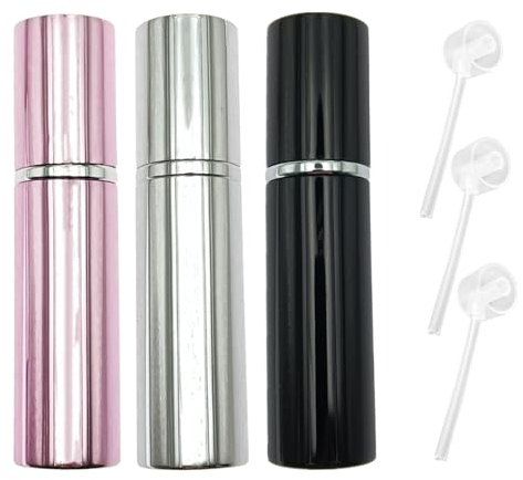ZHIYE 10ML Perfume Atomiser Spray Bottle, 3 Pcs Refillable Refilling Travel Size Perfume Bottles in Pocket & Handbag Black & Light Pink & Bright Silver