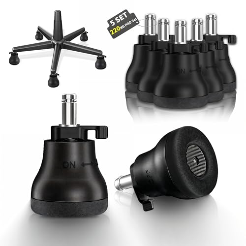 Lockable Replacement Wheels for Office Chairs - Upgrade with Stoppers and Smooth Castors for Hardwood Floors, Easy Switch Between Wheel Glide and Wheel Stopper, On/Off Setting