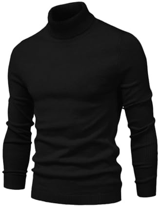 MLANM Mens Turtleneck Jumpers Casual Winter Slim Fit Solid Color Sweater Warm Turtleneck Pullover Jumper Black L