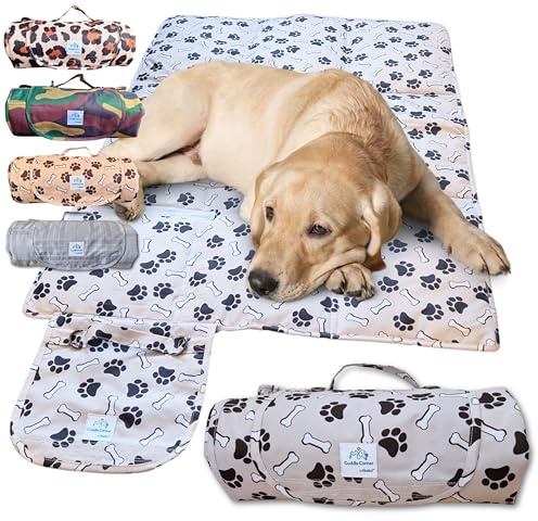 Cuddle Corner Dog Mat – Waterproof Travel Mat/Settle Mat, 100×70cm, Non-Slip, Foldable, Washable Oxford Fabric with Carry Handle – Portable Dog Bed for Home, Crate, Car & Camping (Grey)