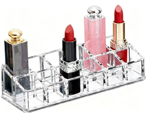 KYHYFJMD Clear Acrylic Lipstick Lip Gloss Organizer 12 Slots Comestic Display Holder for Nail Polish Essential Oil