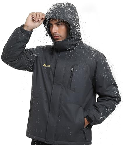 Mnking Veste Ski Homme Imperméable Polaire avec Capuche Amovible | Veste Softshell Montagne Snowboard Hiver Chaud Coupe-vent Manteaux Extérieur