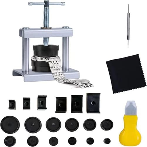 SunYoda Watch Press Repair Kit, Watch Back Case Opener and Closer | Silver watch tools for battery replacement, fits 16mm–50mm round watch dials to open and close watch backs