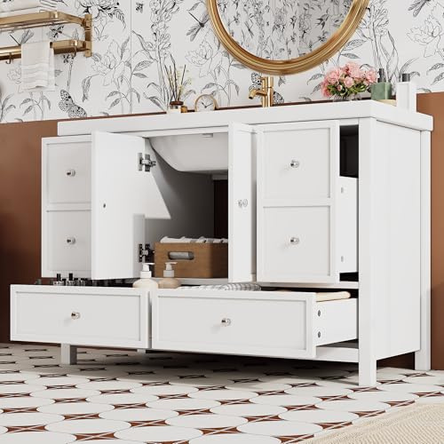 120 x 50 x 86,5 cm grande de 120 cm de ancho, tocador de baño independiente, superficie lacada, cuatro cajones silenciosos, puertas de armario dobles con función de cierre suave, lavabo de resina