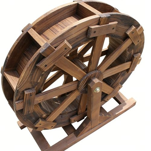 chengxiaorui Fuente de Noria de Madera para jardín, Fuente de Agua Exterior autogiratoria, decoración Vintage para Estanque y Piscina, Fuente Ornamental rústica(20cm)
