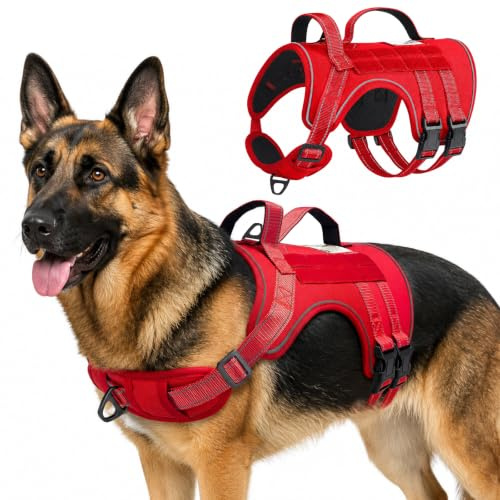 Avepisry Anti-drag-hundsele med handtag, reflekterande justerbar sele hund, mjuk vadderad andningsaktiv säkerhetssele, säker sele för medelstora stora hundar (röd, M)