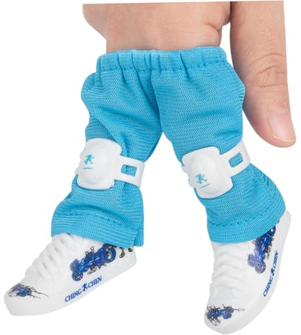 Neptuiby Mini Finger, Skateboard Shoes with Blue Pants & Gear Realistic Alloy Finger Toy Skateboards for Fingertip Fun & Creative Play.