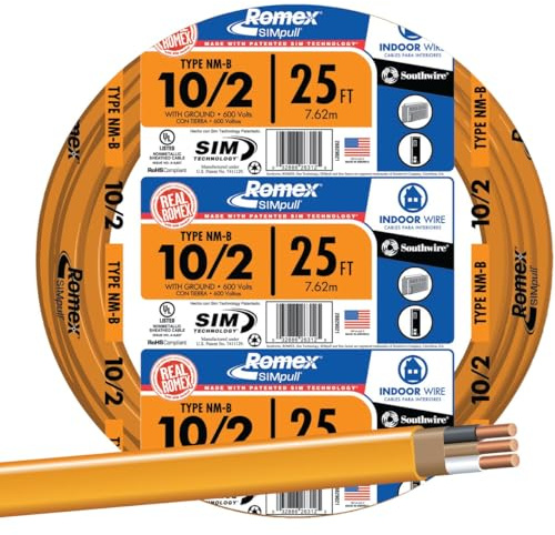 Southwire Romex Brand Simpull Solid Indoor 10/2 W/G NMB Cable 25ft coil - SW 28829021
