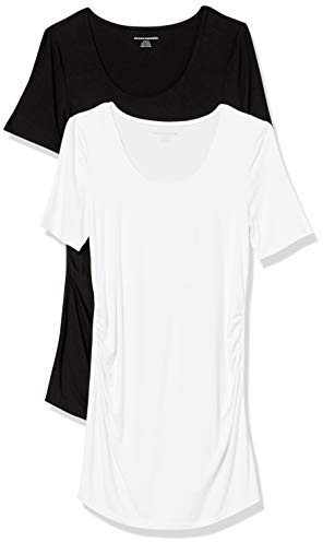 Amazon Essentials Women's Maternity Maternity 2-Pack Short-Sleeve Rouched Scoopneck T-Shirt Shirt, -Black/White, X-Small