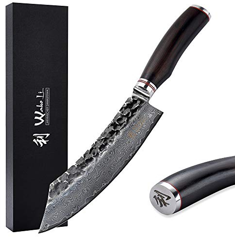 Wakoli EBO Damast Blockmesser | 20 cm Klinge aus 67 Lagen Damaststahl mit VG10-Kern | ergonomischer Eichenholzgriff | für Fleisch, Grillgut & Geflügel | in Geschenkbox für Profi- & Hobbyköche