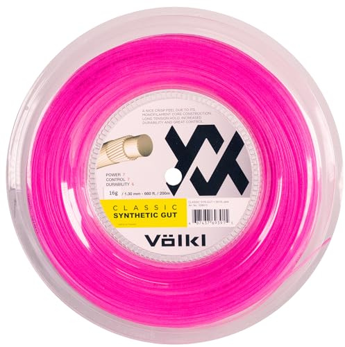 Volkl Classic Synthetic Gut | Tennis Racquet String | All Around | Nylon-Based Center Core (Pink, 16g Reel)