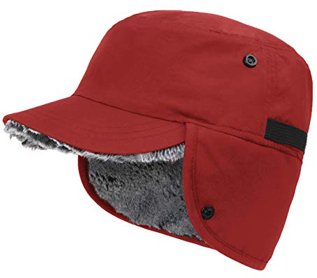 Gisdanchz Thermal Warm Winter Baseball Flat Top cap with Earflap Ear Warmer Cold Weather Cadet Hats Cappello Uomo Inverno Donna Cappelli Invernali Paraorecchie Uomo Cappellino Uomo con Visiera Rosso