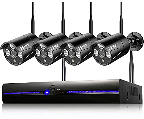 3MP Kit Camera Surveillance WiFi Exterieure Enregistrement Audio, REIGY Système Videosurveillance IP, 16CH NVR + 4X 1296P Camera Intérieux/Extérieur, Vision Nocturne IP66 Imperméable sans HDD