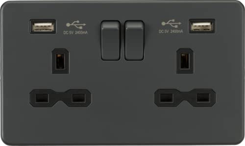 Screwless 13A 2G Switched Socket with Dual USB Charger; 2.4A, Anthracite