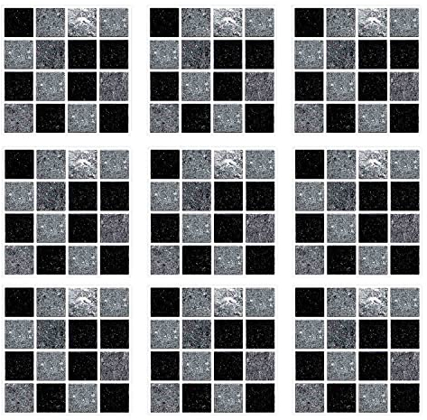 Fliesenaufkleber, Deko Fliesenfolie für Küche und Badezimmer, 10 x 10 cm, 30 Stück, Schwarzes und graues Gitter