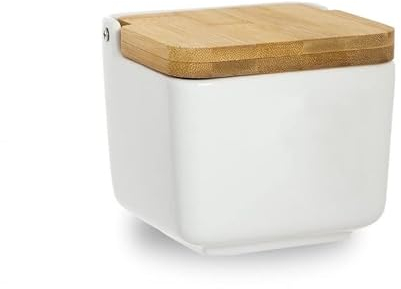 D,casa Salero Cocina Ceramica con Tapa Madera para Cocina Factory - Blanco - 700 ml