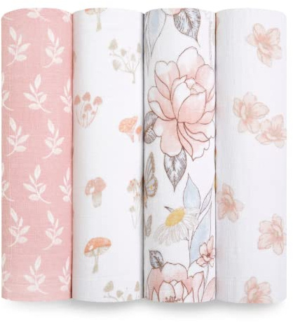 aden + anais Swaddle Blanket, 100% Organic Cotton for Girls & Boys, Baby Receiving Swaddles, Ideal Newborn & Infant Swaddling Set, 4 Pack, Earthly