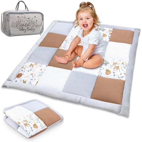Krabbeldecke Spielmatte Krabbelmatte für Baby Kinder - Babies Patchworkdecke Bodenmatte Spieldecke Play Mat für Kinderzimmer und Laufgitter Oeko-Tex 120x120 cm