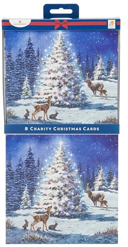 Brittiska hälsningar | Förpackning med 8 välgörenhetsjulkort | julklappar | Marie Curie välgörenhetskort | med kuvert | 155 mm x 155 mm